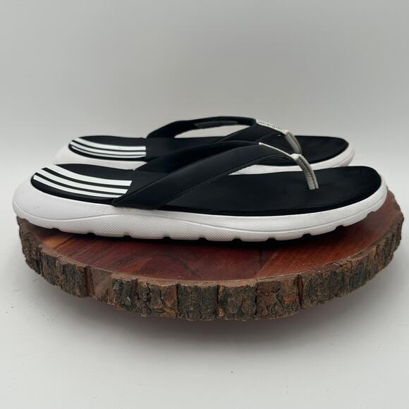 Adidas Women's Comfort Flip Flop Black White 3-Stripe Thong Slides Sandals Sz 8 - Picture 6 of 10